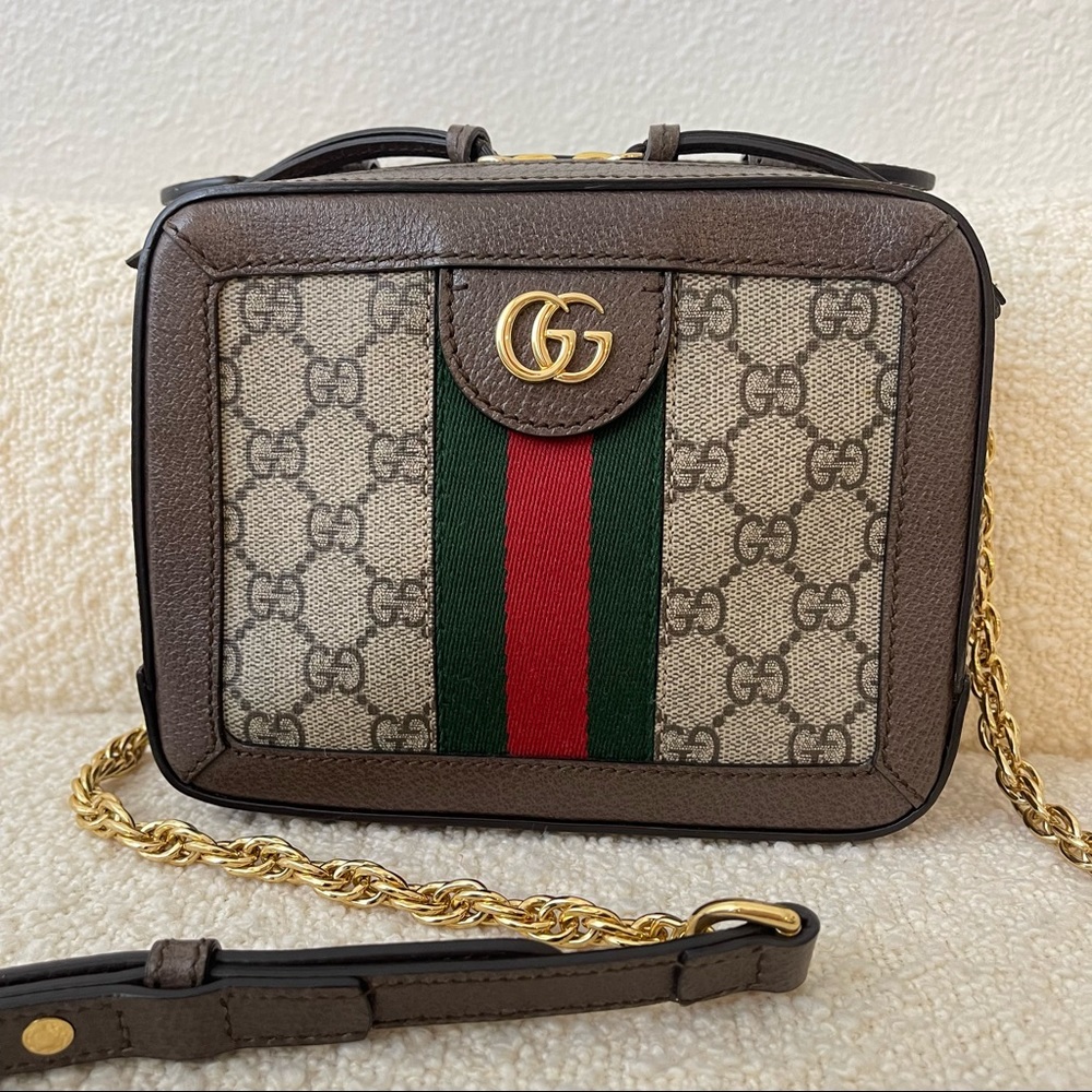 Gucci GG Supreme Monogram Mini Ophidia Top Handle Crossbody Purse - Picture 6 of 14